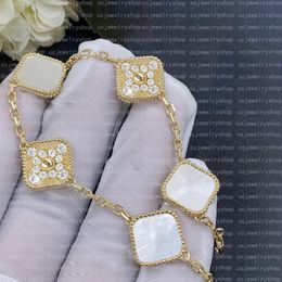 5 cores moda clássica 4/quatro folhas trevo charme pulseiras pulseira de diamante corrente 18K ouro ágata concha madrepérola para mulheres meninas casamento joias do dia das mães A