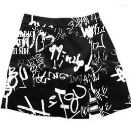 Skirts Large Graffiti Print Half Skirt Short Women's Irregular Split One Step Wrap Hip Pants