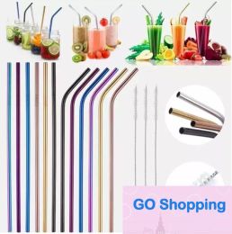 Fashion Reusable Metal Drinking Straws Stainless Steel Home Party Bar Accessories Straight Bent Tea Coffee Drinking For Tumblers Mason Jars