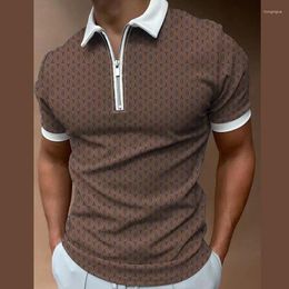 Men's T Shirts POLO Shirt Zipper Lapel Printed Solid Color Top