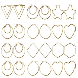 Dangle Earrings 10Pairs/Lot Fashion Korean Geometric Stainless Steel Hook For Women Minimalist Gold Silver Colour Jewellery Wedding Gift