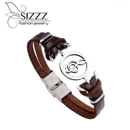 Charm Bracelets 2021 22cm Long Retro Fashion Men's Bracelet Music Notes Stainless Steel Leather For Men1234V