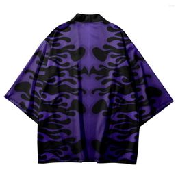 Ethnic Clothing Men Women Vintage Cosplay Fashion Streetwear Black Purple Print Traditional Kimono Cardigan Japanese Samurai Oversized Haori