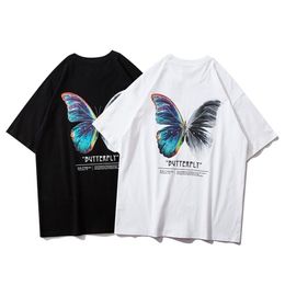 Mens Womens Summer T-Shirts Streetwear Butterfly Print Hip Hop Tees Oversize Short Sleeve Tops Loose Tees255Z