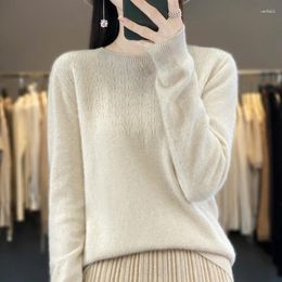 Women's Sweaters Pure Merino Wool Sweater Autumn Winter Warm Pullover Fashion O-neck Short Hollow Out Loose Knitted Undershirt