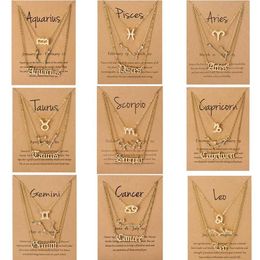 Pendant Necklaces 3Pcs Set Cardboard Star Zodiac Sign 12 Constellation Charm Gold Color Necklace Aries Cancer Leo Scorpio JewelryP288a