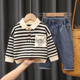 Clothing Sets OLEKID 2023 Spring Autumn Boys 2PCS Clothing Set Cotton Stripe Sweatshirt Baby Boys Jeans Pants Clothes Set Little Boy Suit J231020