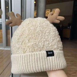 Christmas Hat Fashion For Kids And Adults Autumn And Winter Adult Cute Deer Horn Knitted Hat Thickened Warm Windproof Ear Protection Woollen Hat Pullover Winter Hat