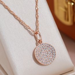 Chokers JULYDREAM Full White Zircon Coin Round Pendant Gold Color Wave Chain Long Women Necklace Stackable Party Daily Matching Jewelry 231020