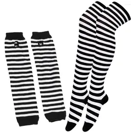 Knee Pads Fingerless Arm Sleeves Striped Glove Stockings Pink High Socks Windproof Long