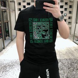 Large Size Men's T-Shirts 2022 Summer Fashion Loose New Short Sleeve Trend Pattern Printing Diamond Sequins Design Tees R203W