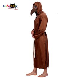 cosplay Eraspooky Mediaeval Brown Monk Gown Adult the Plague Doctor Costume Robe Hat Men's Steampunk Bird Leather Mask Cosplaycosplay