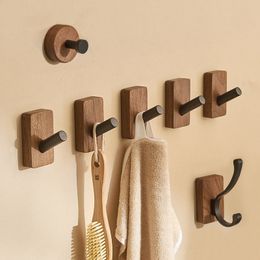 Wood Hook Wall Decor Clothes Towel Bag Hanger Hook Punching-free Behind-door Coat Holder Rack Bathroom Towel Organiser Shelf