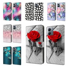 Fashion Flower Rose Wallet Cases For Samsung S24 Plus Ultra A05S A15 MOTO G14 G54 Xiaomi 14 13T pro Redmi 13C Butterfly Cat Holder ID Card Slot Flip Cover PU Leather Pouch