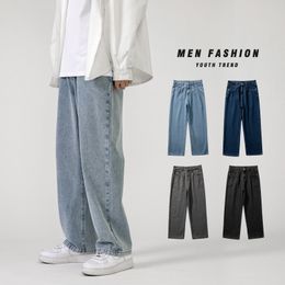 Jeans larghi personalizzati di marca di moda da uomo di colore chiaro in tinta unita Joker Pantaloni dritti taglie forti Jeans larghi in denim con gambe larghe retrò