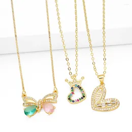 Pendant Necklaces Multicolor Crystal Butterfly Necklace For Women Copper Gold Plated Heart Fashion Jewelry Party Gifts Nkes68