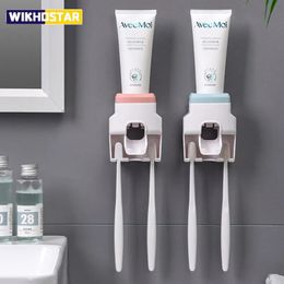 Toothbrush Holders WIKHOSTAR Creative Lazy Automatic Toothpaste Dispenser Squeezer Holder Bathroom Accessories Storage Rack 231019