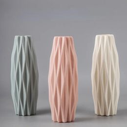 Vases Modern Vase White Pink Blue Plastic Flower Basket Pot Nordic Bohemian Style Home Decor Ornament Arrangement 231019
