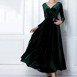 Casual Dresses Women'S Velvet Maxi Dress Autumn Winter Solid Color V-Neck For Party Elegant Long Sleeve High Rise Sundress Robes Longue