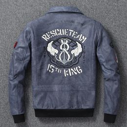 Men's Leather Faux Men Jacket Indian Embroidered Skull Bomber Clothes Military A2 Flight Jackets Top Layer Cow Coat Autumn 231020