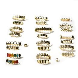 Mens Gold Grillz Teeth Set Fashion Hip Hop Jewellery High Quality Eight 8 Top Tooth & Six 6 Bottom Grills278q