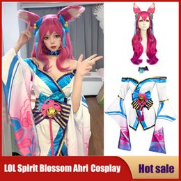 Cosplay Ahri Cosplay Costume Anime Game LOL Spirit Blossom League of Legends Dress for Women Girl Wig Halloween Party Sexy Kimono Suit