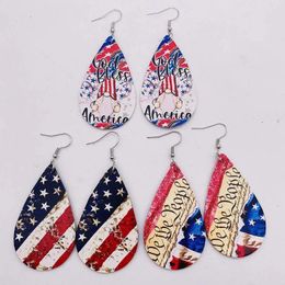 Dangle Earrings Leather Flag Gnome Dwarf Double Sided Print PU