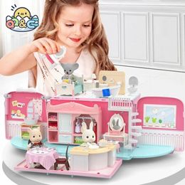 Doll House Accessories Koala Tour Bus Dollhouse Creative Crafts Miniature Animal Mini Rabbit Bear Play House Dolls Set Villa Furniture Toys Girls Gifts 231019