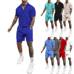 Men's Tracksuits Summer Loose Two Piece Set Tracksuit Casual Suits Men Shirts Cotton Short-sleeve Cardigan Blouse Shorts Outfits For Clothes