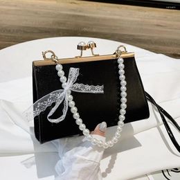 Evening Bags Vintage Women Pearl Decor Leather Handbag Elegant Ladies Fashion Solid Travel Shoulder Bag Messenger Crossbody