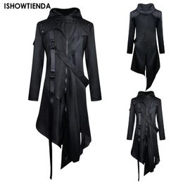 Men's Vests Cosplay Costumes Men Halloween Gothic Long Sleeve Hooded Jacket Pure Color Vintage Costume 231020