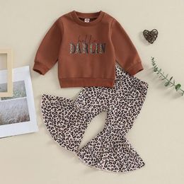 Clothing Sets 6M-4Y Autumn Toddler Kids Baby Girls Clothes Letter Print O-neck Sweatshirts Leopard Flare Long Pants Holiday