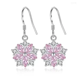 Dangle Earrings Pink Crystal Zircon Cherry Blossom Flower Drop For Women Girl Brincos