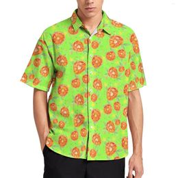 Men's Casual Shirts Orange Fruits Flowers Beach Shirt Summer Trending Blouses Men Printed Big Size