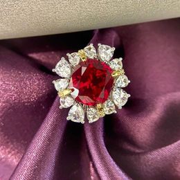 Luxury 10 11mm Big Ruby Emerald Wedding Rings for women 925 Sterling Silver Sparking Full Zircon Party Jewellery Gift261r