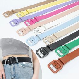 Belts 2023 Candy Color Women PU Leather Simple Square Pin Buckle Belt Adjustable Dress Jean Pants Waistband For Lady Luxury