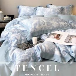 Bedding sets Luxury Home Textile Set 100 Tencel Quilt Cover Duvet Flat Bed Sheet Pillowcases Comforter Linens Queen King 231020