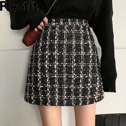 Skirts Fall Winter Plaid Wool Skirt Womens Plus Size Thick Woolen Glitter Mini Tweed Saia Feminina 231019