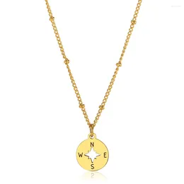 Pendant Necklaces Dainty Compass Necklace For Men Women Round Charm Satellite Chain Gold Colour Stainless Steel Jewellery DN256