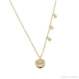 New fashion round necklace inlay hamsa LUCKY evil eye pendent necklace gold filled Cubic zirconia cz fashion classic eyes jewelry2473