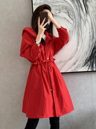 Women's Trench Coats Women Spring Fall Casual Hoodied Coat Solid Colour Cardigan Cloak Open Front Loose Long Sleeve Outwear Autumn A950