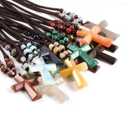 Pendant Necklaces Bohemian Natural Stone Cross Shape Jewelry Matching For Women Men Gift 47x33mm