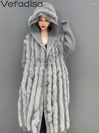 Women's Trench Coats Vefadisa 2023 Autumn Winter Women Windbreaker Fashion Trend Oversized Thickened Plush Knitted Mid Length Grey Coat