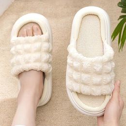 Slippers Shevalues Fashion Thick Platform For Women Four Season Cozy Linen Home Cotton Ladies Casual Bedroom Slides