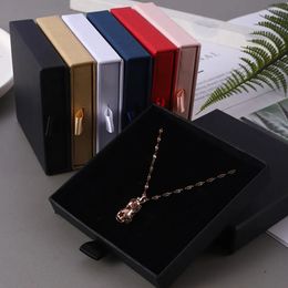 Jewellery Boxes 1Pc Thick Kraft Paper Drawer Box Greeting Card for Necklace Bracelet Ring Gift Display Case Packaging Cardboard 231019