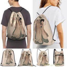 Shopping Bags Men Outdoor Travel Drawstring Backpack Vintage Geisha With Fan Illustration Women Sports Bag Fitness Swimming