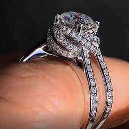 choucong Across Promise Ring 925 Sterling silver Round cut Diamond cz Engagement Wedding Band Rings For Women Bridal Jewelry Gift207U