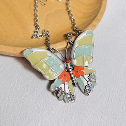 Chains Vintage Butterfly Necklace Enamel Green Sweater Chain Autumn/Winter Elegant Haute Couture Women's