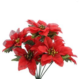 Decorative Flowers Artificial Poinsettia Bouquet Plastic Simulation Flower Branches With Silk Leaf Christmas Xmas Festival Home Decor Supply