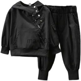 Clothing Sets Baby Boys Black Tracksuit Hoodie+Pant Sets Hooded Half Zip Kids Jogging Suit Children Work Outfits For Spring Autumn 1-11 Years J231020